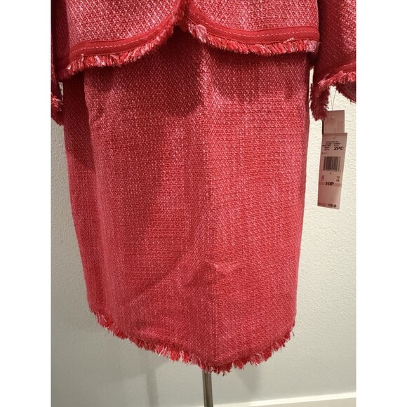 Kasper Tweed Pink 2pc Skirt Suit Frayed Trim Single Breasted Blazer Petite 10P - Picture 7 of 16